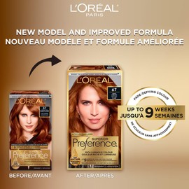 L'Oreal Paris Superior Preference 9 weeks of Luminous Fade-Defying Permanent Hair Dye, 67 Light Auburn, 100% Grey Coverage, Hair Dye Kit (Pack of 2) (Packaging May Vary)