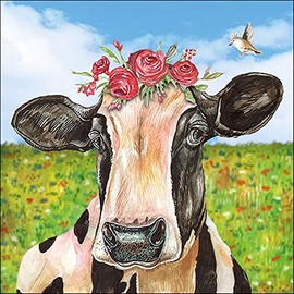 Ambiente Serviette Lunch 33 x 33 cm Mia Cow Black Colourful Flower Cow Design Pack of 20