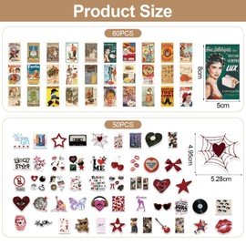 Pack of 50 Vintage Stickers and 60 Pieces Vintage Paper, Funny Stickers, Scrapbooking Accessories, Decorative Stickers