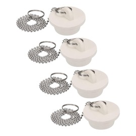 sourcing map 4Pcs Tub Stoppers, Rubber Bathtub Stoppers 1-1/4" Kitchen Sink Drain Stopper, Bathroom Drain Plug with Pull Ring and 15" Stainless Steel Beaded Chain, White