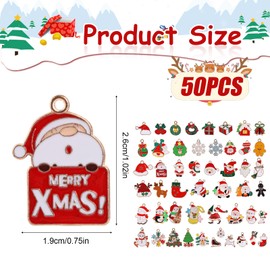 Gosknor 50pcs Christmas Enamel Charms, Colorful Christmas Pendant Charms Delicate Christmas Pendant Necklace Christmas Charms for Necklace Bracelet Jewelry Making