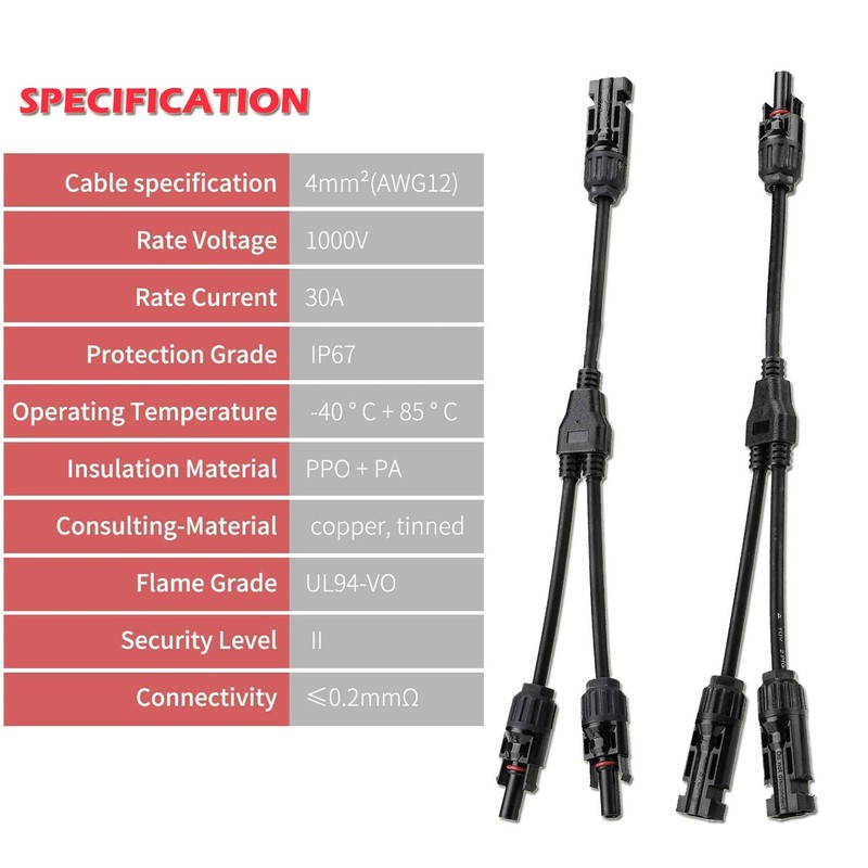 Y-Junction Parallel Connector Plug Solar PV Cable Solar Panel Cable