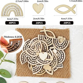 Pack of 80 Wooden Christening Decorations with Heart Rainbow Fish Wood Confetti Table Decoration for Baby Shower, Birthday, Baby Shower Party, Communion, Party, DIY Crafts for Boys and Girls