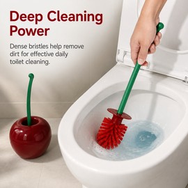 Cherry Shape Toilet Brush with Holder for Bathroom Cleaning – Cute Dense Bristle Toilet Scrubber Set for Home Decor