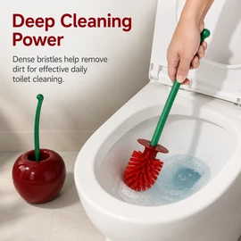 Cherry Shape Toilet Brush with Holder for Bathroom Cleaning – Cute Dense Bristle Toilet Scrubber Set for Home Decor