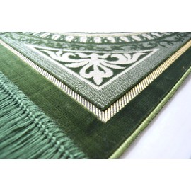 Interway Trading Large Velvet Turkish Prayer Rug Mat - Green Ramadan Eid Sajadah, Namaz Janamaz Carpet Permadani Permaidani (PrayerRug3-2)