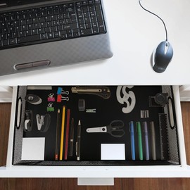 Desk Drawer Organizer, A4 Large Metal Mesh Desk Rrganizer Tray, Versatile Storage Box Set for Office Home Supplies,13 x 9 inches