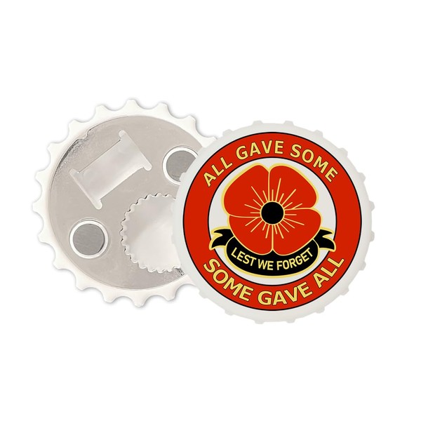Lest we Forget Magnetic Bottle Cap Opener Fridge Magnet Poppy
