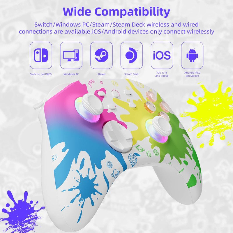 Mytrix Bluetooth Wireless Controller für Switch/Lite/OLED mit Optisch RGB-Joystick, Kompatibel