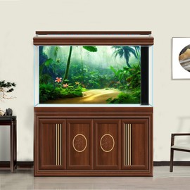ZatiasMiller Aquarium Background Fairytale Enchanted Forest Terrarium Background Big Trees and Great Vegetation Reptile Habitat Background Painting Foliage Fish Tank Wallpaper Decor Vinyl 24x12in