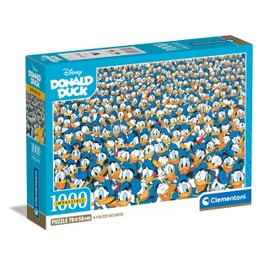 Clementoni 1000-Piece Jigsaw Puzzle Impossible Donald Duck - Compact Box, Poster Included, Adults 14-99, Unisex, Blue, Cardboard, 70 x 50 cm, Character Theme, Expert Level, Made In Italy, 39799