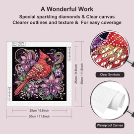 Acudotr Diamond Painting Kits for Adults Cardinal, 5D Special Shape Diamond Art Kits for Beginners, Crystal Rhinestones Diamond Painting for Home Wall Decoration, 12×12 Inch