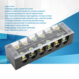 Bloque de Regleta de Terminales, 600V 60A Bornero con Tapa Transparente, Bloque de Terminales Fijo de Alta Corriente para Puentes, Iluminación, Distribución de Energía(6 Posiciones (606))