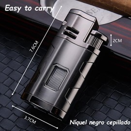 UTRHHVS Encendedor de Antorcha a Prueba de Viento, Triple Chorro de Llama, Gas Recargable de Butano Resistente al Viento Con Caja de Regalo (Sin Butano)