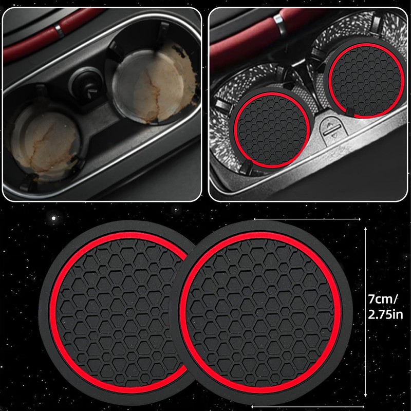 NBTEPEM 6 Pcs Red Car Accessories Set, Sport Leather Steering
