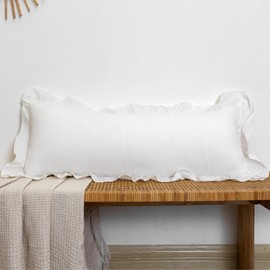 JoraLion 14x36 inch Scalloped Lumbar Pillow Cover, White Ruffle Throw Pillow Cover Solid Pure Cotton Decor Couch Farmhouse Soft Cushion Case for Couch Sofa Bed Living Room, ONLY 1 Cover