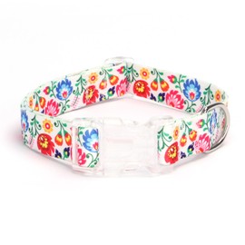 Serijoars Floral Print Puppy Dog Collar for Small Medium Large Dogs Collars with Quick Release Buckle for Girls Female Dog (S, White Peacock Feather Flower)