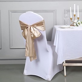 Balsa Circle 10 Nude Satin Elegant Chair Cover Bows Sashes Wedding Banquet Decorations Party Supplies Engagement Events Reception