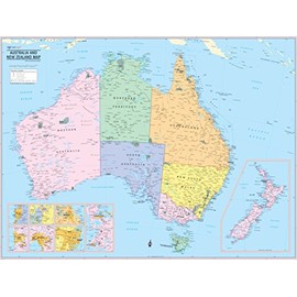 Cool Owl Maps Australia & New Zealand Wall Map Poster (Laminated 32"x24")
