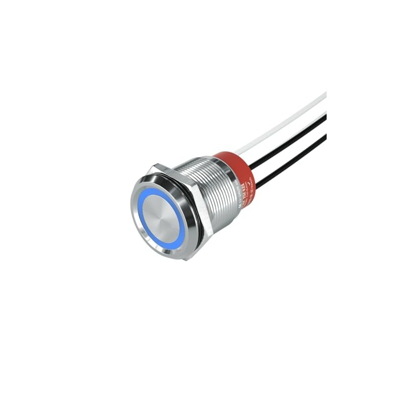 HBAN 22mm Momentary Stainless Steel Flat Round Pre-Wired Head Push