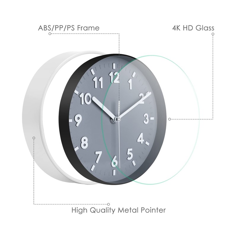 Topkey 8 Inch Round Quiet Wall Clock Easy Read Big