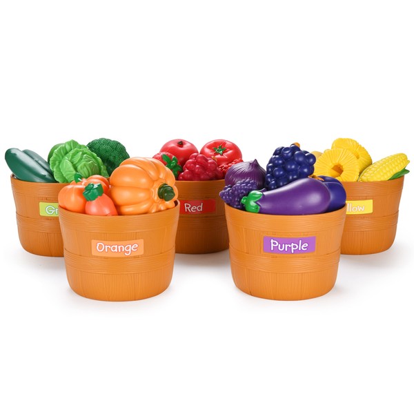 Neliblu Learning Toy Play Food - Farm Food Toys Collection of Vegetables and Fuits - Pretend Kitchen Cooking Play - 2 Years and Up Educational Kit for Home, Daycare and School - 20 PCS