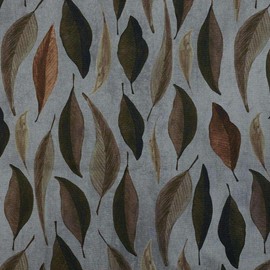 Kt KILOtela - Digital Printed Canvas Fabric, Half Panama Organic Cotton, Decoration, Upholstery, Cushions, Curtains, Tablecloths, 100 cm Length x 280 cm Wide, Camargue, Leaves, Grey, Green, 1 Metre