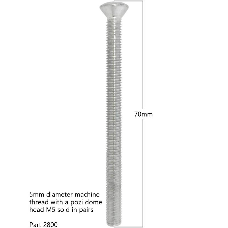 Gardinia Chrome Silver Door Handle Screws M5 x 70mm Long,