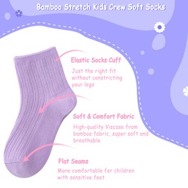 Bamboo Stretch Kids Ankle Soft School Kids Crew Socks Breathable Boy Girl 5 Pairs (CA/US, Alpha, Large, Regular, Assorted3)