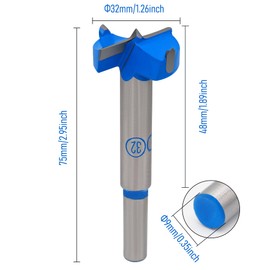 Skweawert Forstner Drill Bit 1-1/4 Inch / 32mm Tungsten Carbide Wood Hole Saw Auger Opener Round Handle 1.26" Woodworking Hinge Hole Drilling Boring Bit Cutter for Pressed Board Plastic Wood