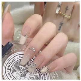 Domiya Nail Tip, Ballet, Short Nail Tip, Very Short, Popular, Nail Stickers, Cute, 3D Nails, 24 Pieces, Round Tip, Fashion, Wedding Nail Tip, Bride Nail (MJ335)