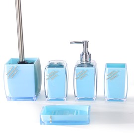 Blue Bathroom Accessories Set,Soap Dispenser,Soap Dish,Toothbrush Holder, Tumbler,Toilet Brush and Holder, Acrylic Bathroom Accessories Set Complete, Modern Bathroom Décor, Gift for Home (Blue)