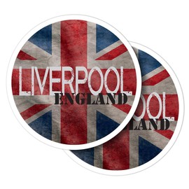 Vinyl Round Stickers (Set of 2) 7.5cm - Liverpool England Flag Circle for Laptops, Tablets, Luggage, Scrap Booking, Fridges #61015