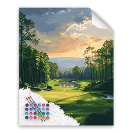 Golf Paint by Number, Mountain Trees Landscape Paint by Number for Adults, Golf Course Canvas Paint Without Frame, Acrylic DIY Oil Painting for Golfer Gift, Home Wall Decor(16x20inch)