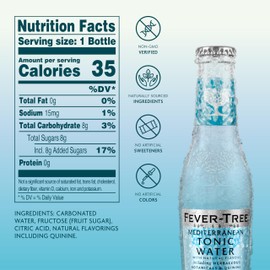 Fever-Tree Mediterranean Tonic Water Glass Bottles, No Artificial Sweeteners, Flavorings & Preservatives, 6.8 Fl Oz (Pack of 24)