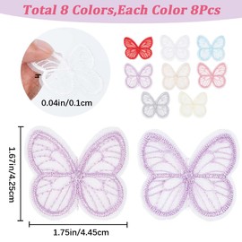 CABODYALS Pack of 64 Lace Appliques with Butterflies Mini Cute Organza Butterflies Lace Trim Colourful Embroidered for Sewing Repair Badge Patches in Bulk Pack for Sewing Crafts Dress