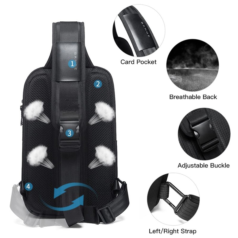 BANGE Sling Bag, Waterproof Crossbody Backpack, Shoulder Bag for Men