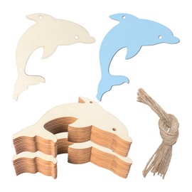 Dolphin Hanging Wood Sea Dolphin Shape Unfinished Wood with Twines DIY Craft Ornament for Christmas Wedding Birthday Birthday Sea Theme Party Decoration 20Pack