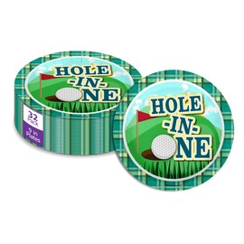 Hole in One Golf First Birthday - 32 Piece Disposable Party Supplies - Decorations for Golfing 1st Birthday Round Party Plates - Large 9" Paper Plates In Bulk