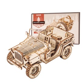 ROKR 3D Wooden Puzzle for Adults-Mechanical Car Model Kits-Brain Teaser Puzzles-Vehicle Building Kits-Unique Gift for Adults,Teens on Birthday/Christmas Day(1:18 Scale)(MC701-Army Field Car)