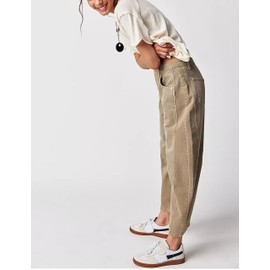 NARURAL Womens Baggy Boyfriend Jeans Vintage Wide Leg Mid Rise Barrel Denim Ankle Pants Cropped Jeans,Khaki,Large