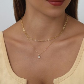 VIROMY Diamond Gold Necklaces for Women 14k Gold Plated Dainty Gold Necklace Simple Gold Paperclip Choker Chain Necklaces for Women Trendy Layered Necklaces