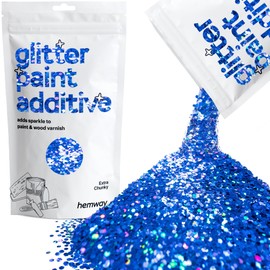 Hemway Glitter Paint Additive Crystals for Acrylic Emulsion Paint, Interior & Exterior Walls, Wood, Varnish, Matt, Gloss 100g / 3.5oz - Extra Chunky (1/24" 0.040" 1mm) - Sapphire Blue Holographic