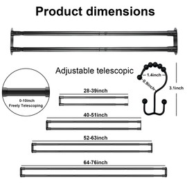 Yivioep Black Double Shower Curtain Rod - Adjustable 28-76 Inch Shower Rods for Bathroom Walls,Set with 12pcs Rustproof Steel Matching Hooks. Suitable for Bathtubs, Laundry, Kitchens & Room Dividers