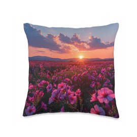 Oleander Flower Field Beautiful Sunset Graphic Throw Pillow