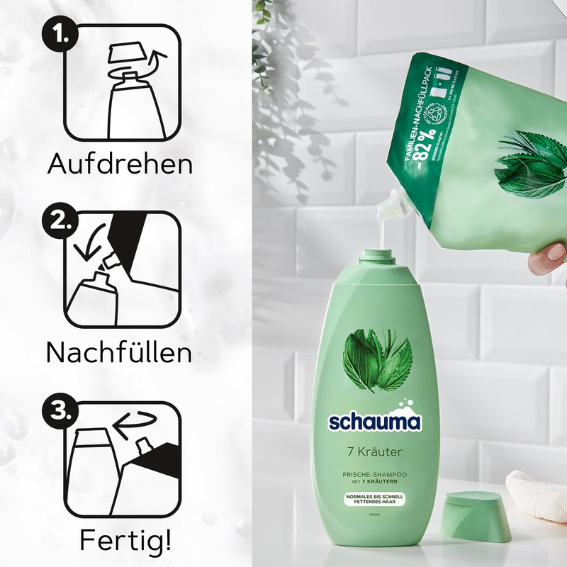 Schauma Shampoo 7 Herbal Refill Pack (800 ml), Hair Shampoo