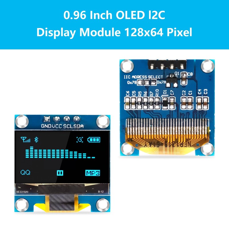 QIQIAZI 0.96 Inch OLED Display I2C Module, 3 Pieces I2C