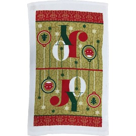 Set of 4, Christmas Bulbs, Snowflakes, Christmas Tree Sentiment Joy with Golden Theme Design Christmas 100% Cotton Kitchen Towel Set, Includes, 2 Potholder, Kitchen Towel, Oven mitt.
