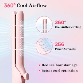 Hahahope Hair Straightener Curler 2-in-1: 1.25" Flat Iron for Women - Curling Wand 360° Airflow Cooling Vents Titanium Ionic for Less Frizz - 5 Temps & Auto Off Dual Voltage (Pink)