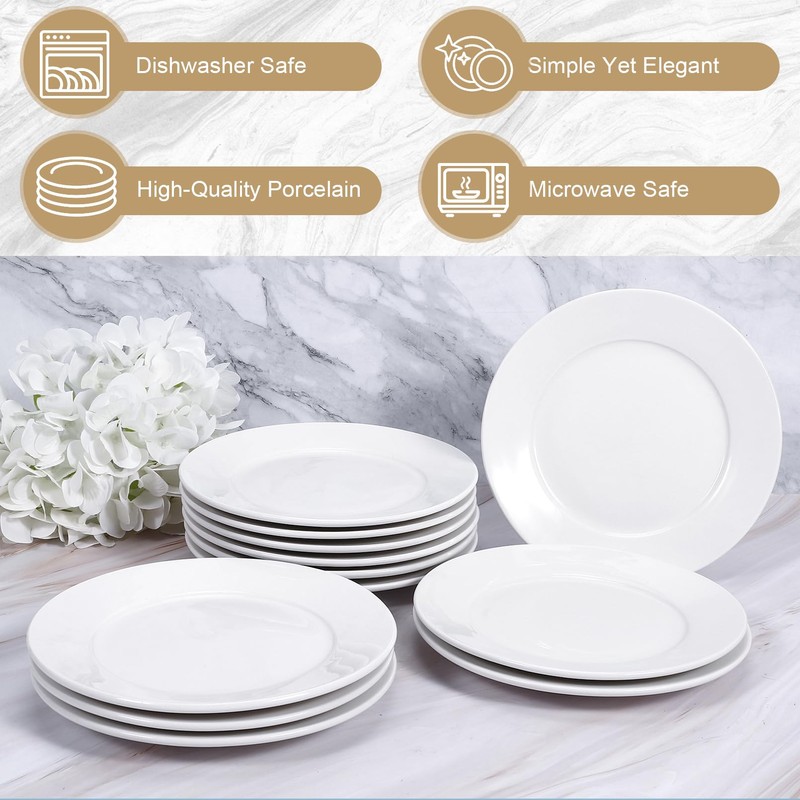 12 Pcs Porcelain Dessert Plates, 8 In Small Appetizer Plates,
